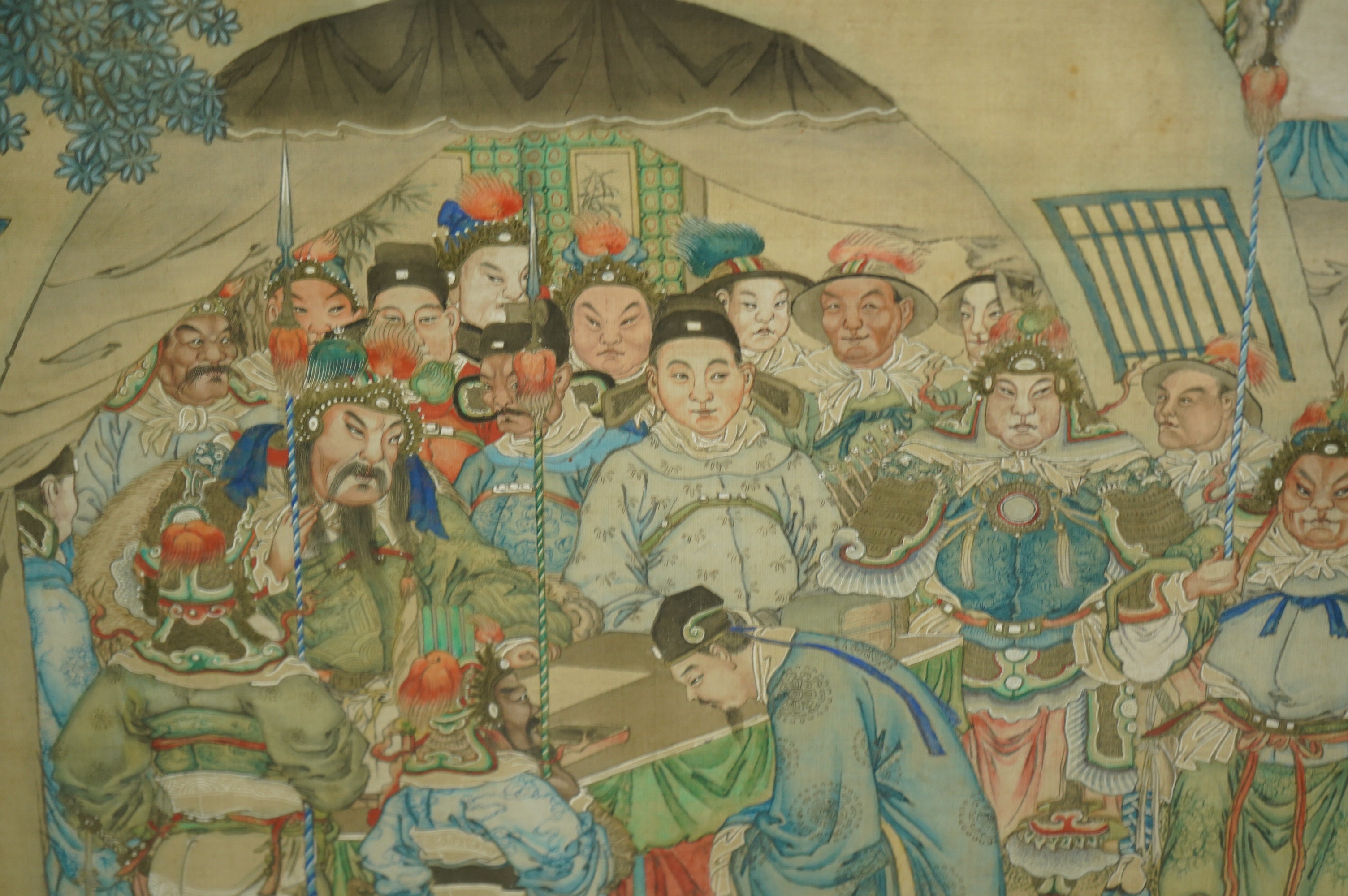 Chinese School , (late 19th century), Princes from the dominions paying homage to the Emperor, ink and watercolour on silk, calligraphic inscription, 79.5cm x 79.5cm